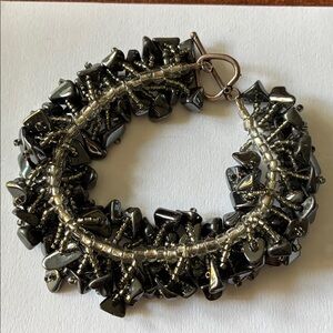Chunky hand crafted Black Beaded Bracelet
